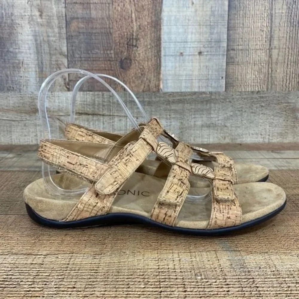 Vionic Tan Amber Slingback Cork Sandals Womens 8 Orthaheel Comfort